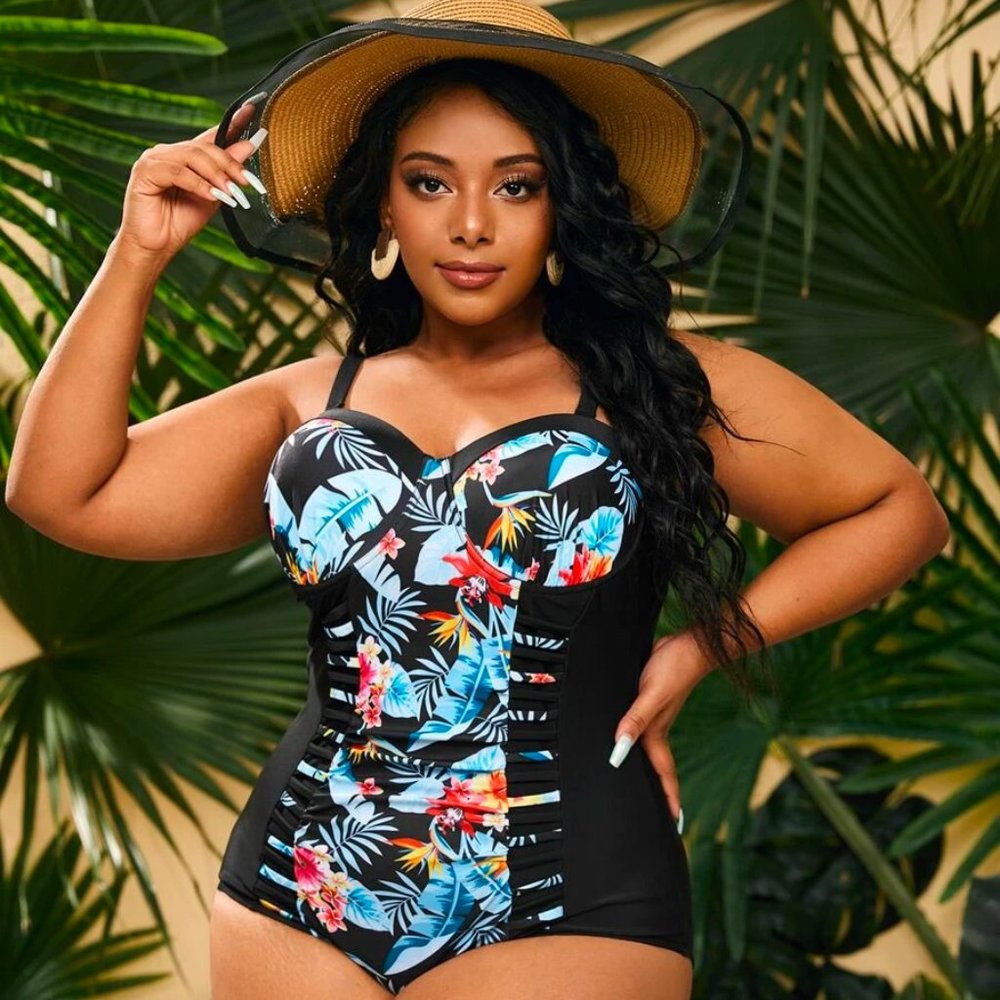 NWT Plus Tropical Push Up One Piece Swimsuit